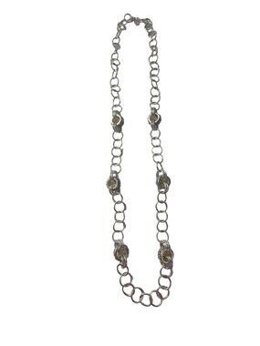 Alfani Silver Tone Chain Necklace Crystal Station Links 36 Inch